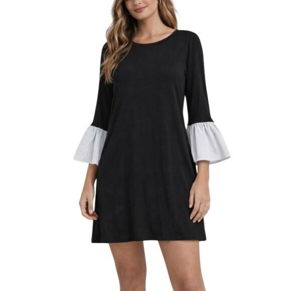 Philosophy Shift Dress Black Bell Sleeve Stretch Jersey Elevated Classic Size L